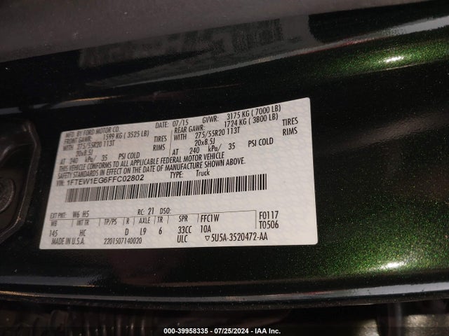 Ford F-150 Lariat 2015 1FTEW1EG6FFC02802 Image 9