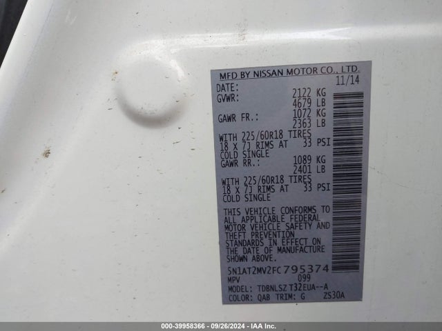 Nissan Rogue Sl 2015 5N1AT2MV2FC795374 Image 9