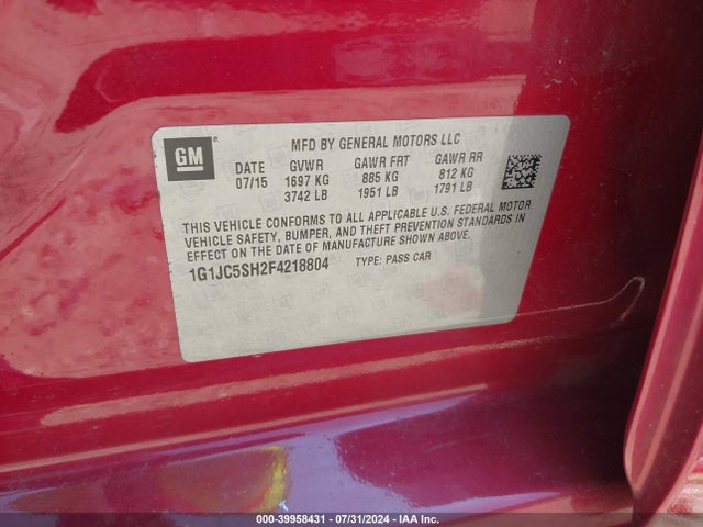 Chevrolet Sonic Lt Auto 2015 1G1JC5SH2F4218804 Image 9