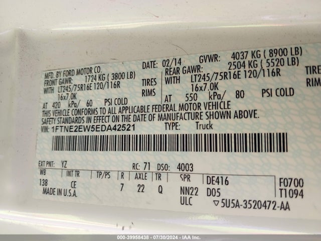 Ford E-250 Commercial 2014 1FTNE2EW5EDA42521 Image 9