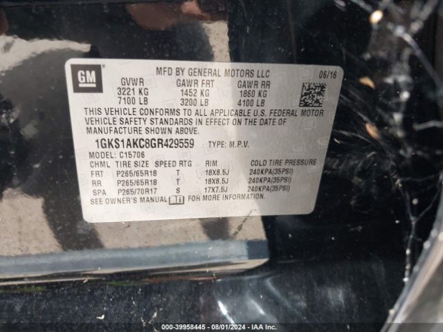 1GKS1AKC8GR429559 GMC YUKON SLE