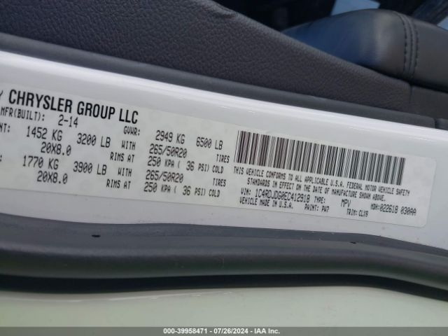 1C4RDJDG0EC412918 Dodge DURANGO LIMITED