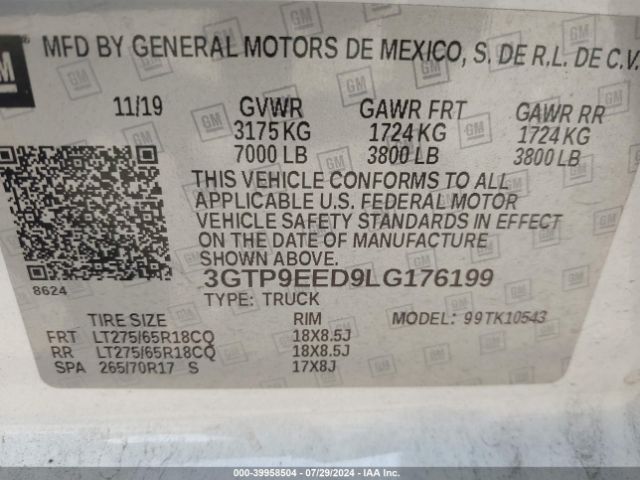 3GTP9EED9LG176199 GMC Sierra 1500 4wd  Short Box At4