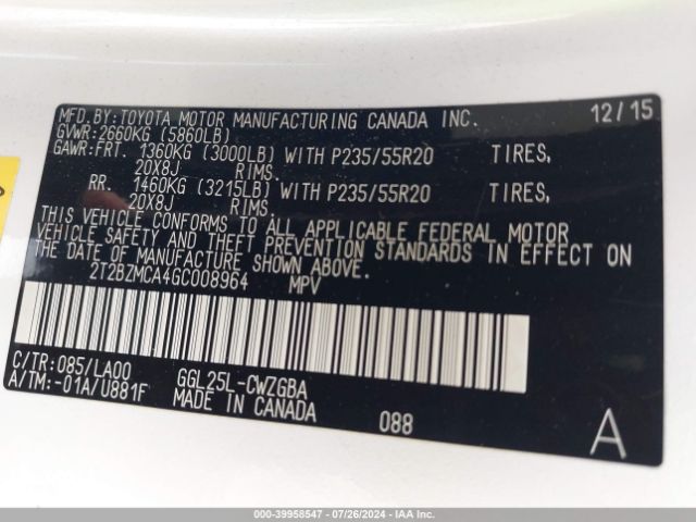 2T2BZMCA4GC008964 Lexus Rx 350 F Sport