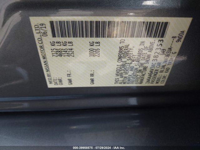 1N4AA6AV3KC382353 Nissan Maxima 3.5 Sv