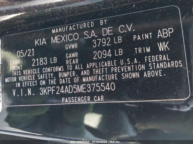 3KPF24AD5ME375540 KIA FORTE FE
