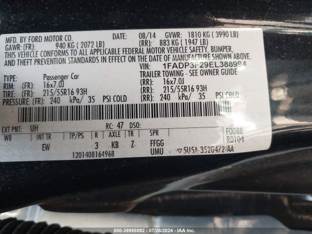 Ford FOCUS SE 2014 1FADP3F29EL388994 Image 9
