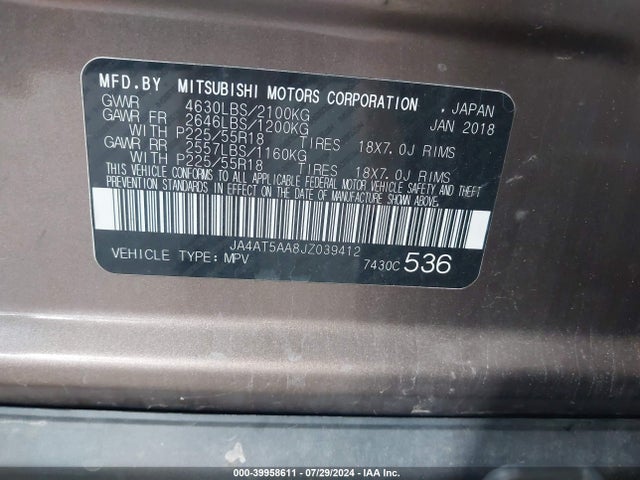 JA4AT5AA8JZ039412 Mitsubishi Eclipse Cross Sel