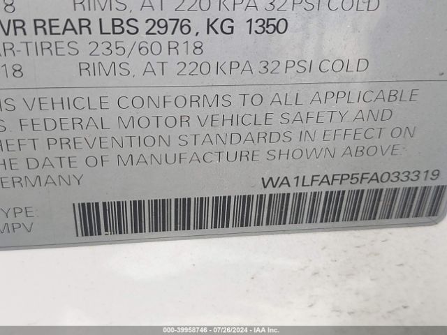WA1LFAFP5FA033319 Audi Q5 2.0t Premium