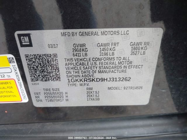 1GKKRSKD9HJ313262 GMC Acadia Limited