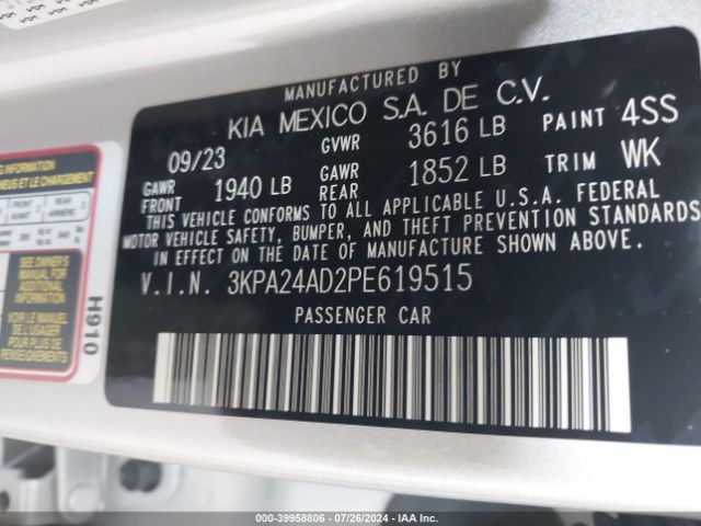 3KPA24AD2PE619515 KIA RIO LX