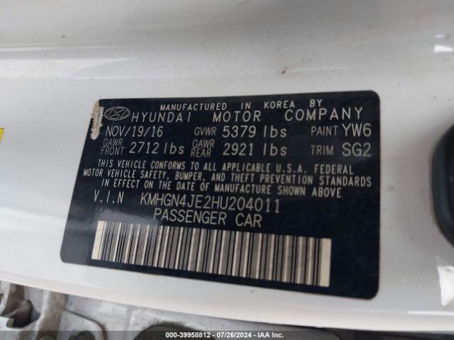 KMHGN4JE2HU204011 Genesis G80 3.8