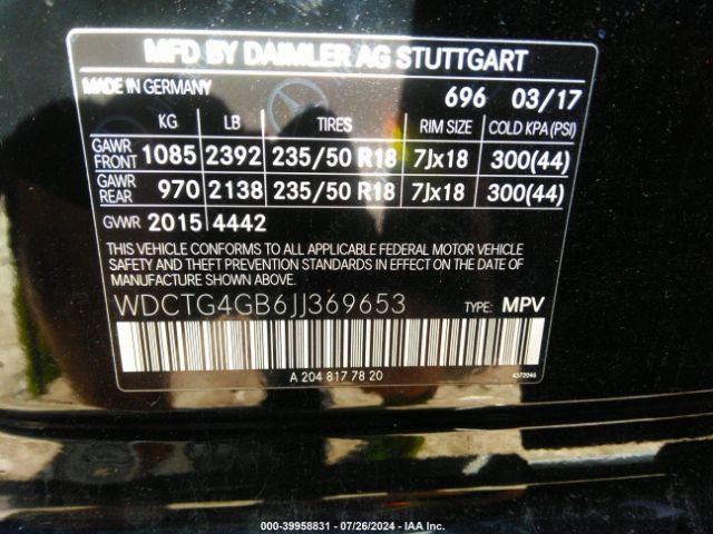 WDCTG4GB6JJ369653 Mercedes-Benz Gla 250 4matic