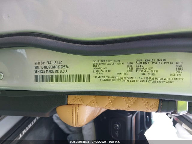 1C4RJGEG8P8792574 Jeep Grand Cherokee Summit 4x2