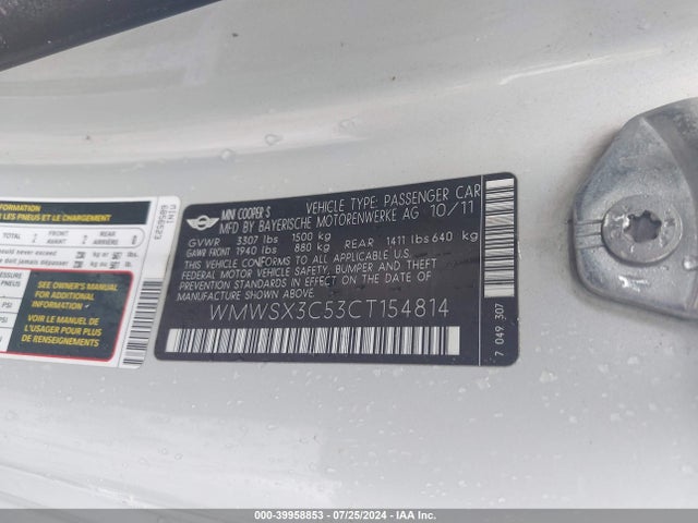 2012 MINI COOPER S WMWSX3C53CT154814 Photo 8