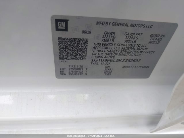 1GTU9FEL5KZ383607 GMC Sierra 1500 Denali