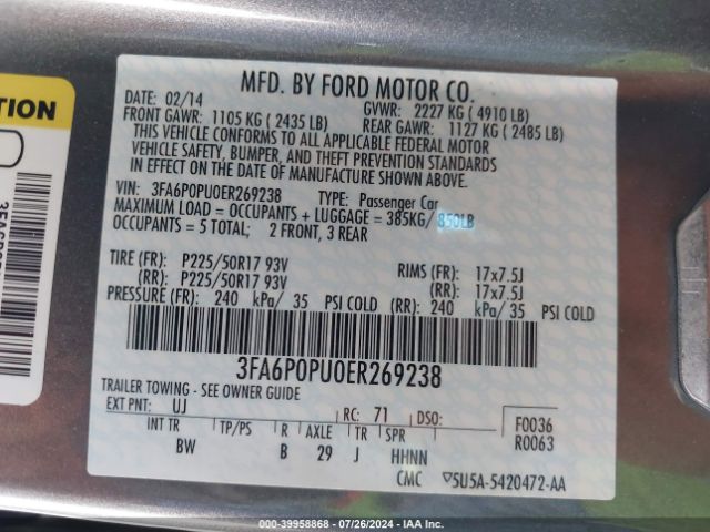 3FA6P0PU0ER269238 Ford Fusion Energi Se Luxury