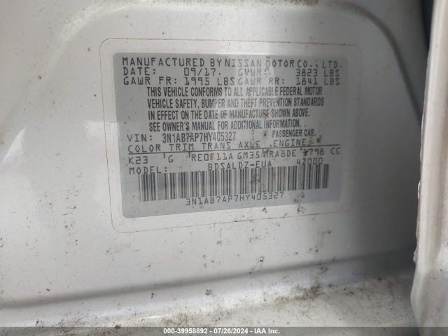 Nissan SENTRA SV 2017 3N1AB7AP7HY405327 Image 9