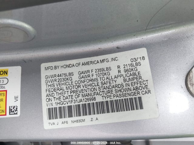 1HGCV1F31JA126998 Honda Accord Sport