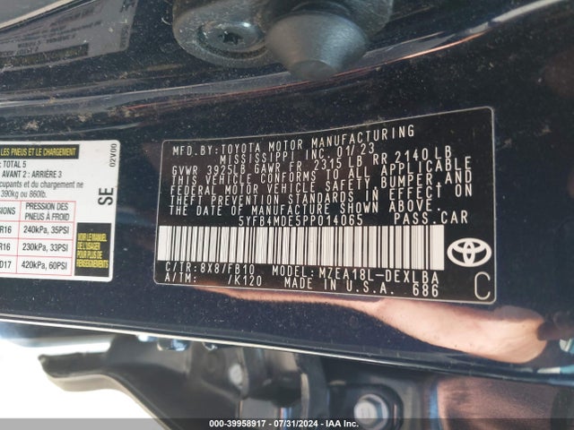 Toyota COROLLA LE 2023 5YFB4MDE5PP014065 Image 9