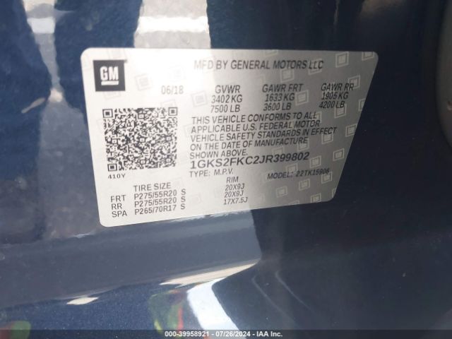 1GKS2FKC2JR399802 GMC Yukon Xl Sle