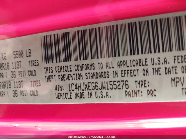 1C4HJXEG6JW155276 Jeep Wrangler Unlimited Sahara 4x4