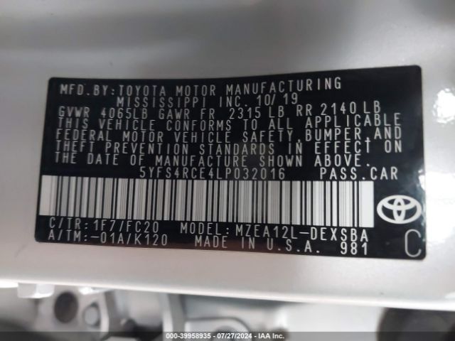 5YFS4RCE4LP032016 Toyota COROLLA SE