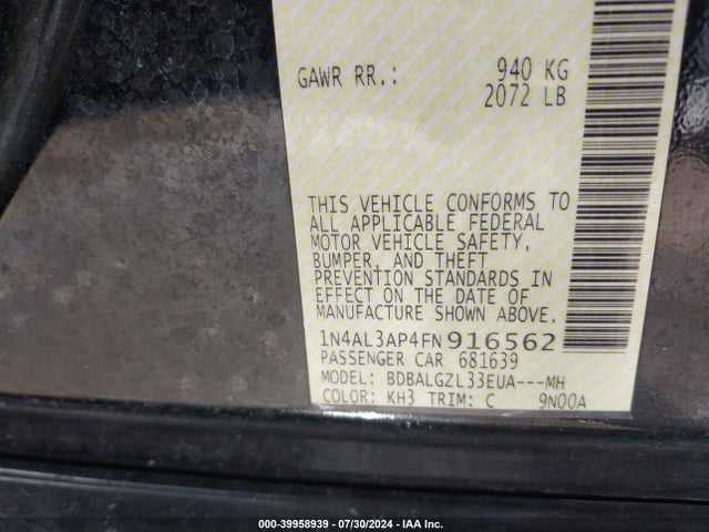 Nissan Altima 2.5 S 2015 1N4AL3AP4FN916562 Image 9