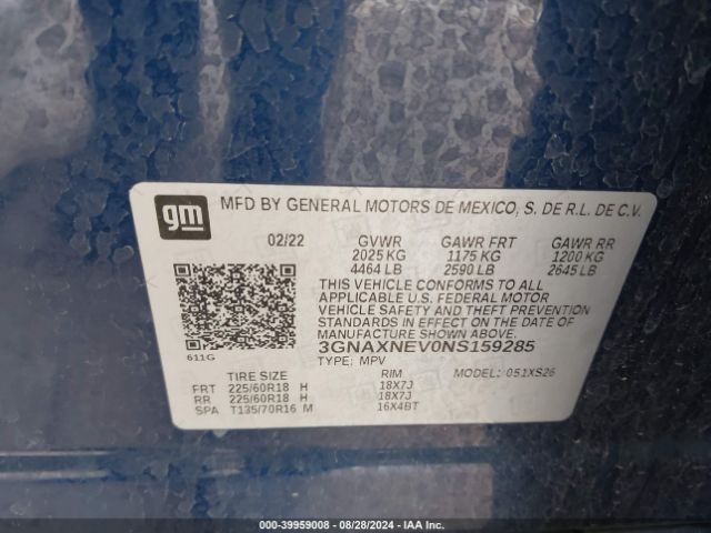 3GNAXNEV0NS159285 Chevrolet Equinox Fwd Premier