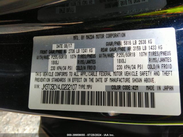 JM3TCBCY4J0202107 Mazda Cx-9 Touring