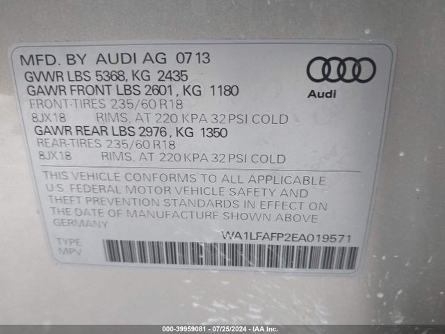 Audi Q5 2.0t Premium 2014 WA1LFAFP2EA019571 Image 9