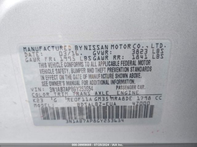 3N1AB7AP8GY253654 Nissan SENTRA S
