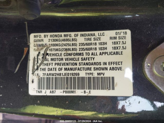 7FARW2H81JE019269 Honda Cr-v Ex-l/ex-l Navi