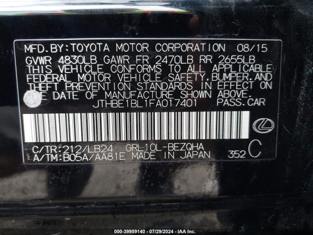 Lexus Gs 350 Crafted Line 2015 JTHBE1BL1FA017401 Image 9