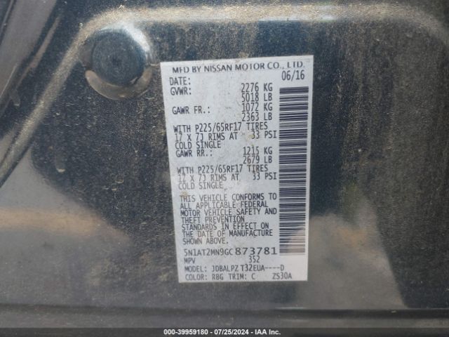 5N1AT2MN9GC873781 Nissan ROGUE S