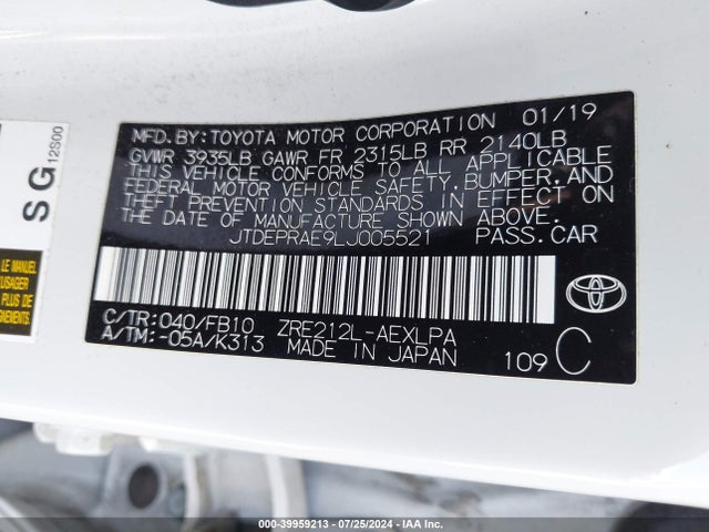 Toyota COROLLA LE 2020 JTDEPRAE9LJ005521 Image 9