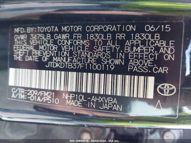 Toyota Prius C Four/one/three/two 2015 JTDKDTB37F1100119 Image 9