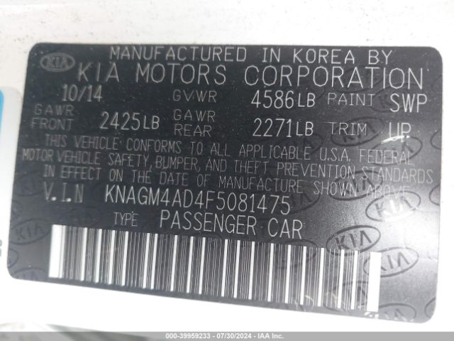 KNAGM4AD4F5081475 KIA OPTIMA HYBRID
