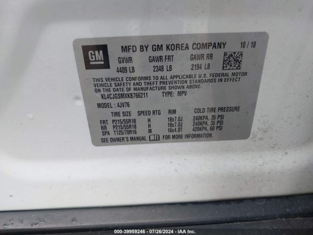 KL4CJGSMXKB766211 Buick Encore Awd Essence