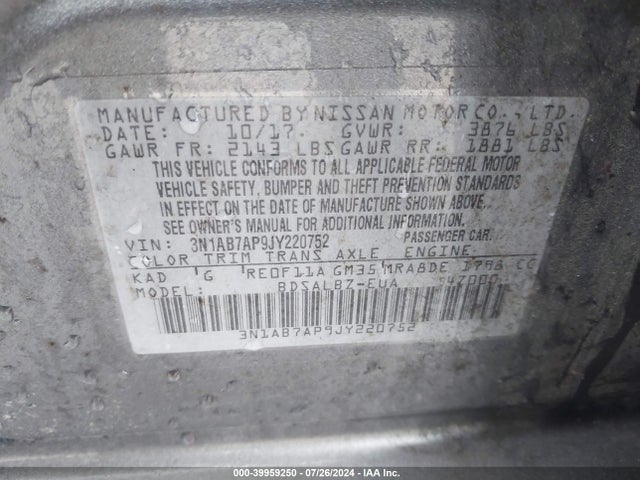 Nissan SENTRA S 2018 3N1AB7AP9JY220752 Image 9
