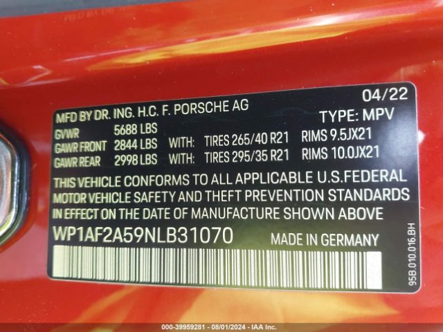 WP1AF2A59NLB31070 Porsche Macan Gts