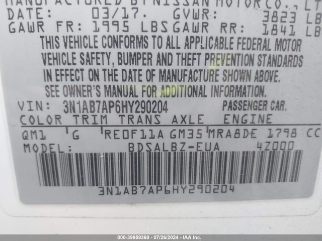 Nissan SENTRA S 2017 3N1AB7AP6HY290204 Image 9
