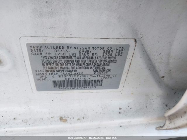 3N1CN7AP2FL944819 Nissan Versa 1.6 S