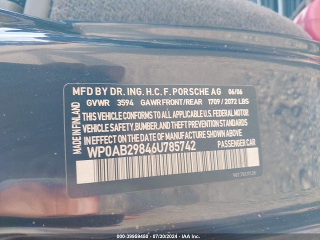 2006 PORSCHE CAYMAN S WP0AB29846U785742 Photo 8