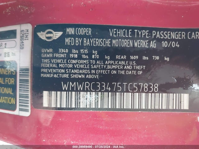 2005 MINI COOPER WMWRC33475TC57838 Photo 8