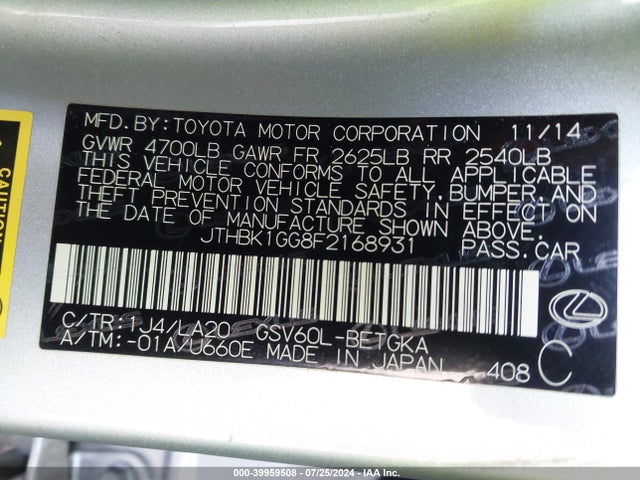 JTHBK1GG8F2168931 Lexus Es 350 Crafted Line