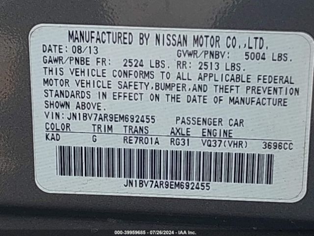 JN1BV7AR9EM692455 Infiniti Q50 Premium