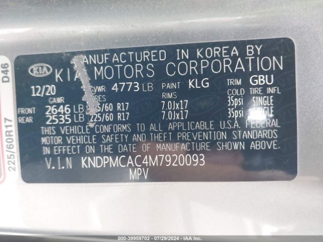 KNDPMCAC4M7920093 KIA Sportage Lx