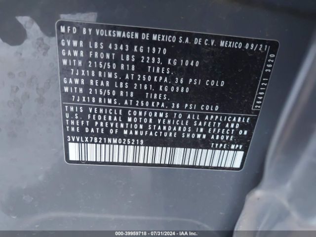 3VVLX7B21NM025219 Volkswagen Taos 1.5t Se