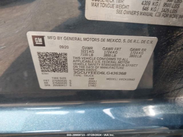 3GCUYEED6LG436368 Chevrolet Silverado 1500 4wd  Short Bed Rst